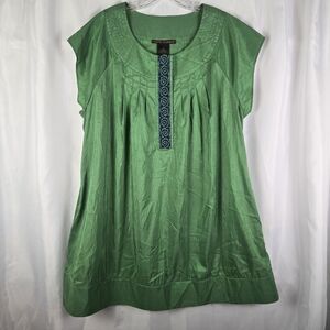 Mark Zunino Emerald Green Embroidered Tunic Shift Dress Womens Plus Size 3X
